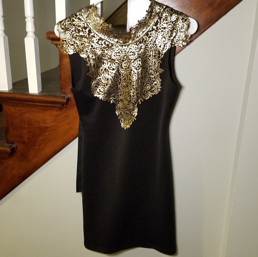 Windsor Size S black mini dress with gold foil
